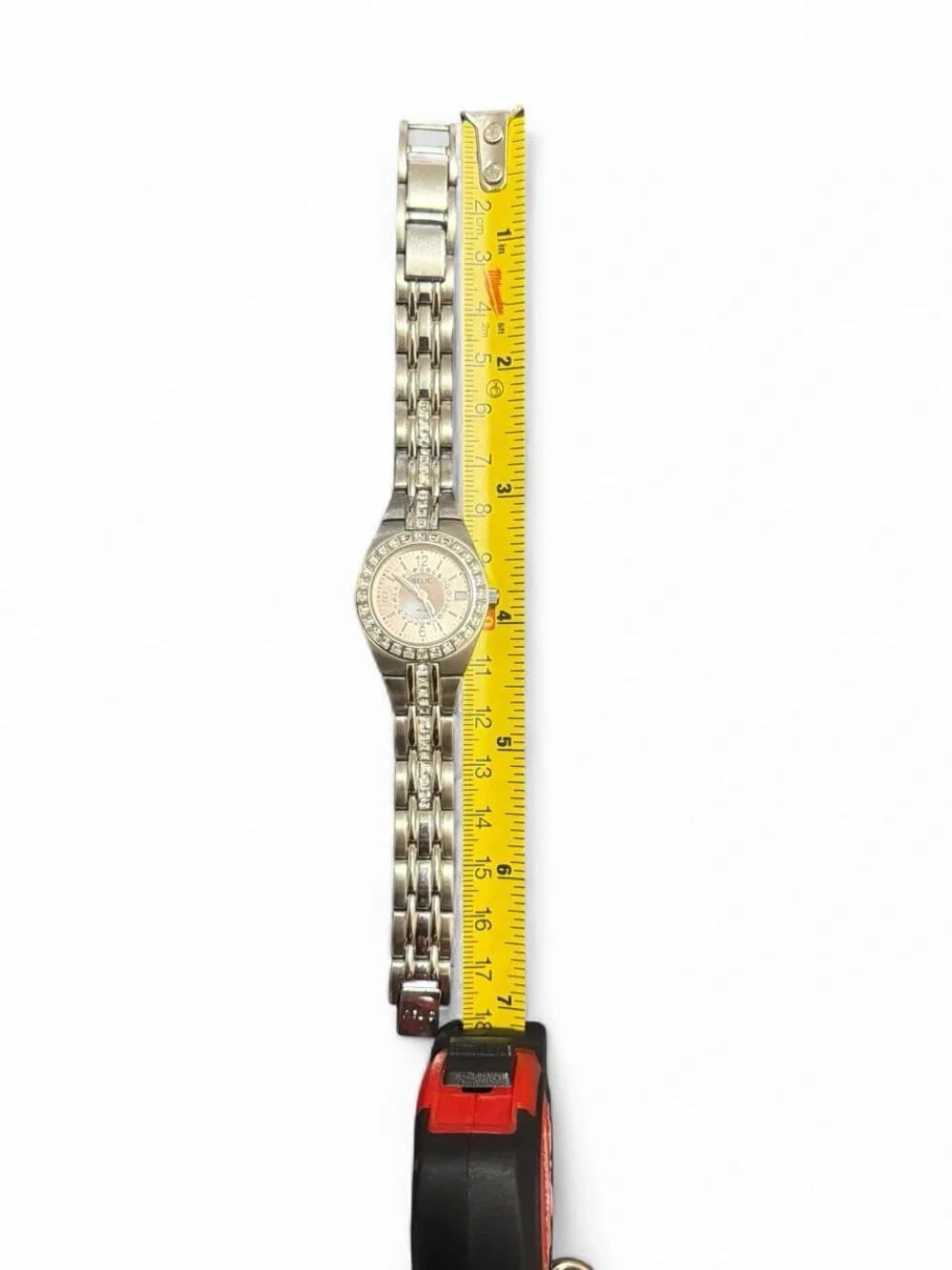Relic Silver-Tone Bracelet Watch with Pink Dial and Crystal Accents